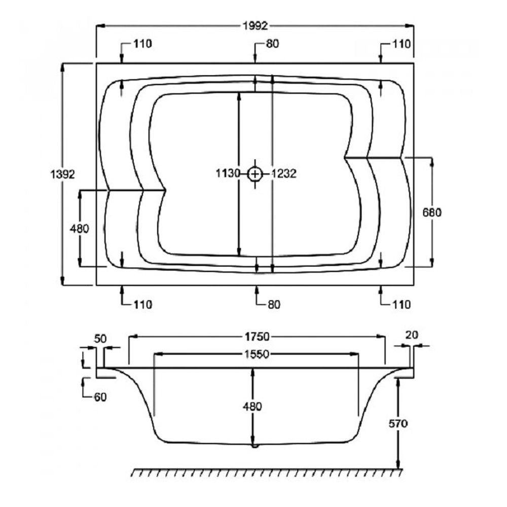 Carron Celsius Duo Double Ended Carronite Bath 2000x1400mm dimensions