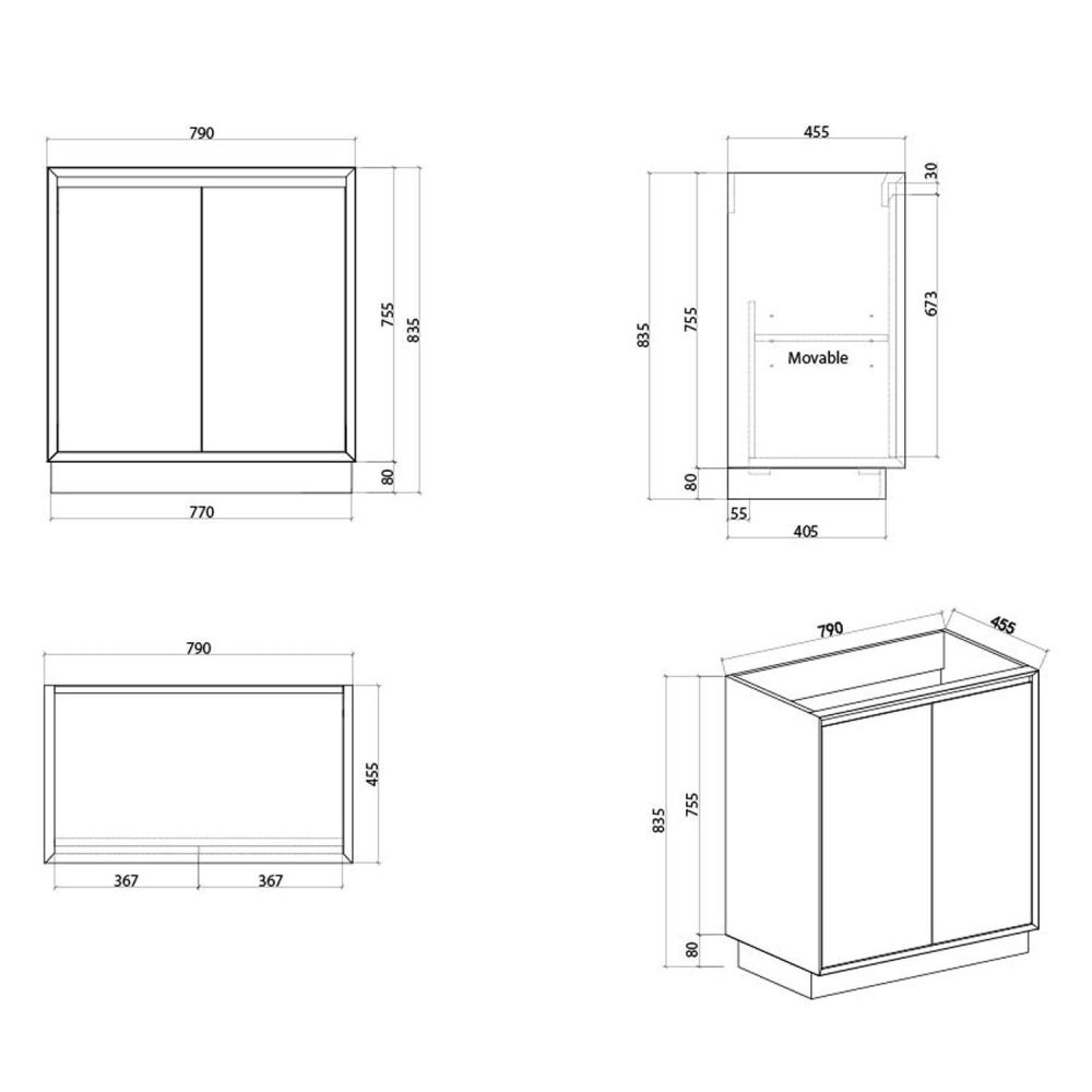 Venus Gloss White Floor Standing Vanity Unit - 800mm Spec Drawing