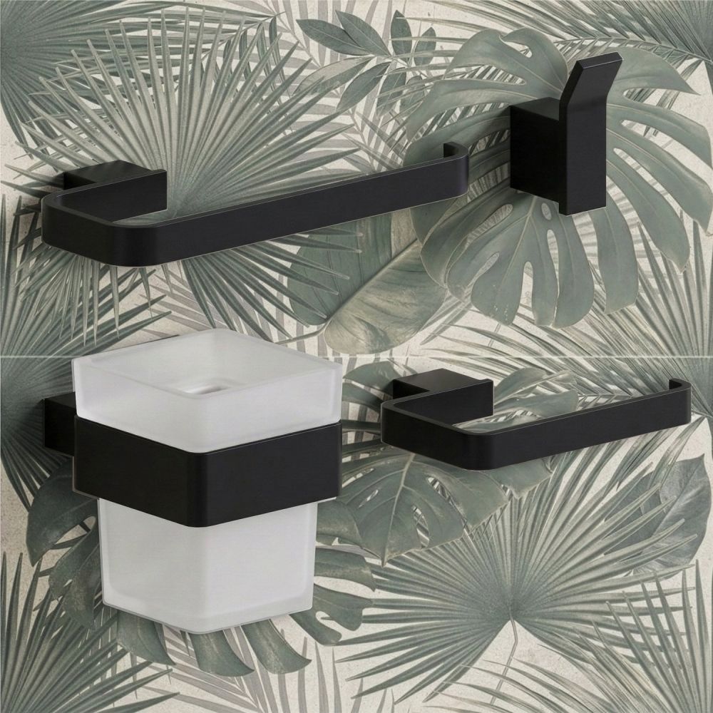 Elora Matt Black 4-Piece Bathroom Accessory Set