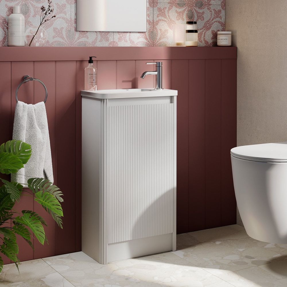 Traditional styled bathroom showcasing the Wish White Floor Standing Cloakroom Vanity Unit with Ceramic Basin