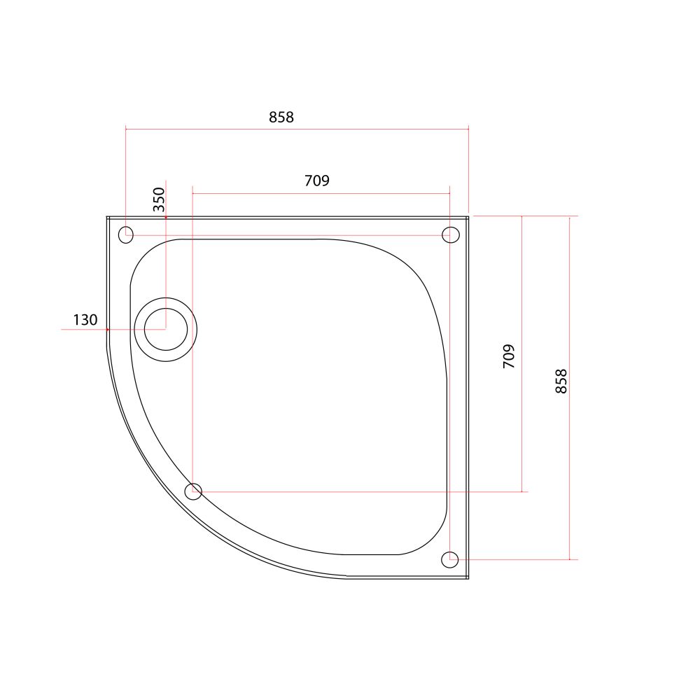 Quadrant Low Profile Shower Tray 900x900mm Spec Drawing