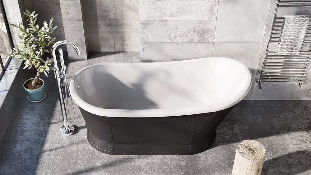 Hoff Matt Black Industrial Freestanding Acrylic Bath 1676x780mm - roomset 3