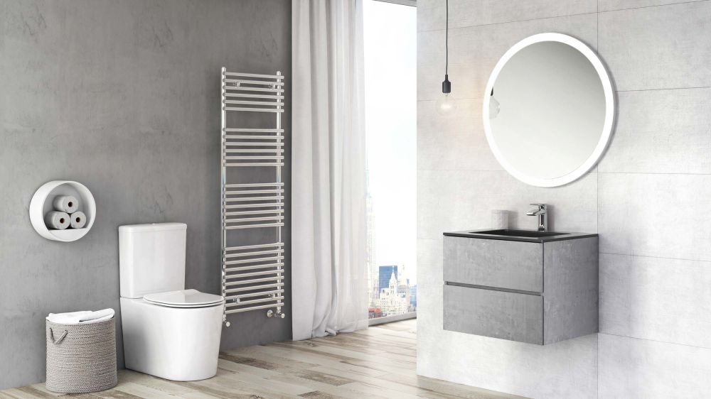 Galyn Concrete Wall Hung Vanity Unit with Black Basin 600mm