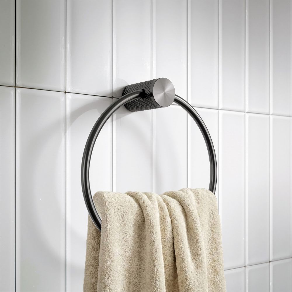 Moray Gunmetal Knurled Towel Ring