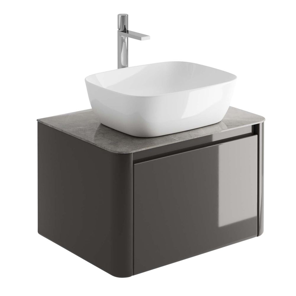 Callerton Titanium Grey Wall Hung Vanity Unit with Grey Marble Worktop 650mm