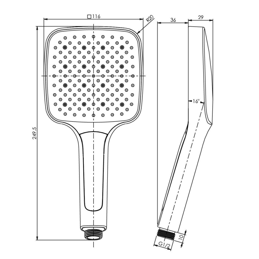 Flint Shower Handset Spec Drawing