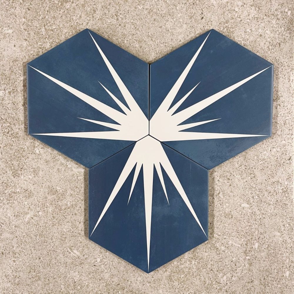 Lotus Hex Matt Blue Hexagon Porcelain Tile - 198x228mm Configuration 2
