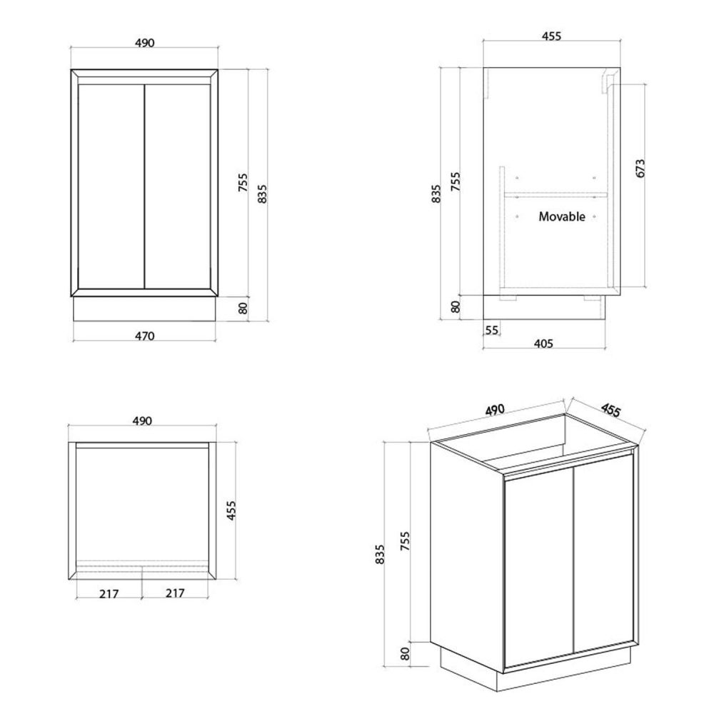 Serena Gloss White Floor Standing Vanity Unit with Ceramic Basin - 500mm Spec Drawing