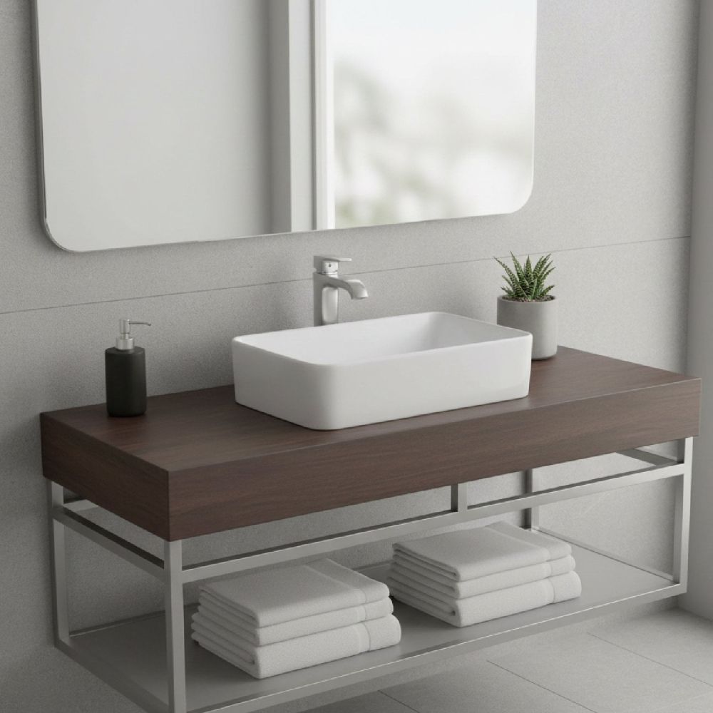 Platoon White Rectangle Countertop Basin