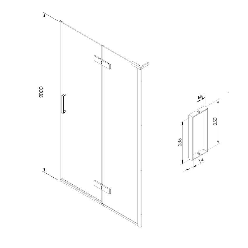Lanka Hinged Shower Door 1400mm Spec Drawing