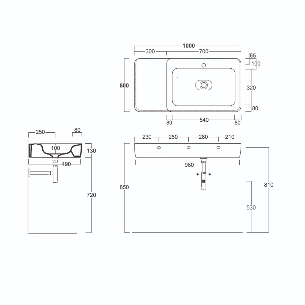 Micheli Gloss White Wall Hung Basin 1000mm SPEC