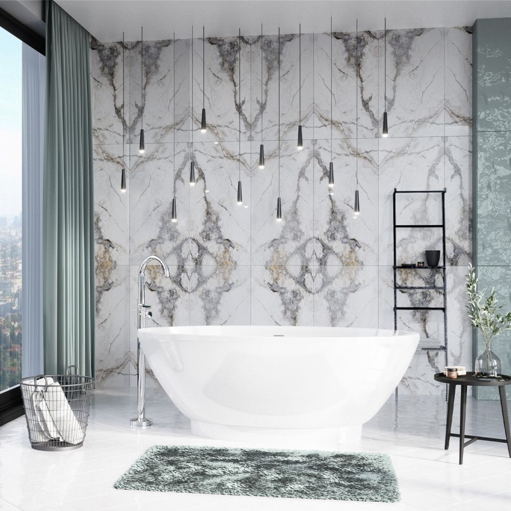 Marble roomset showing the Lambourn Modern Freestanding Acrylic Bath1700x790mm