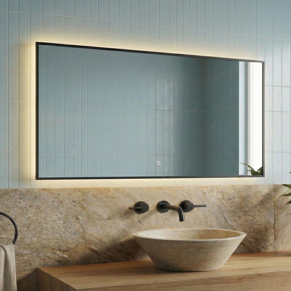 Rione Black Rectangular Backlit LED Heated Bathroom Mirror 1000x550mm