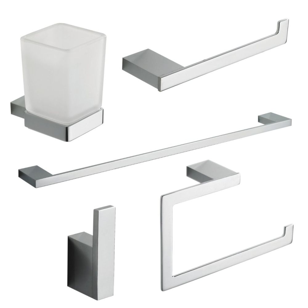 Cubic Chrome 5-Piece Bathroom Accessory Set