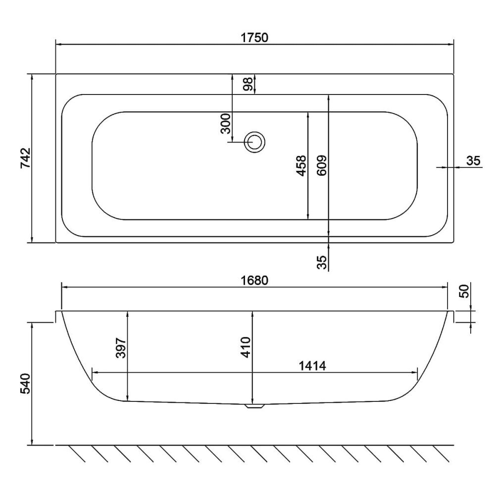 Carron Profile Double Ended Carronite Bath 1750x750mm