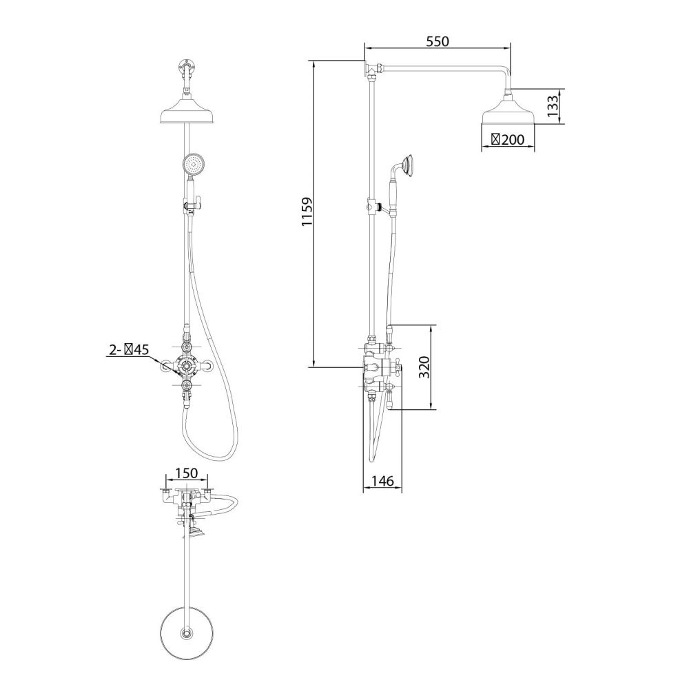 Cambridge Chrome Traditional Dual Outlet Thermostatic Shower Pack spec