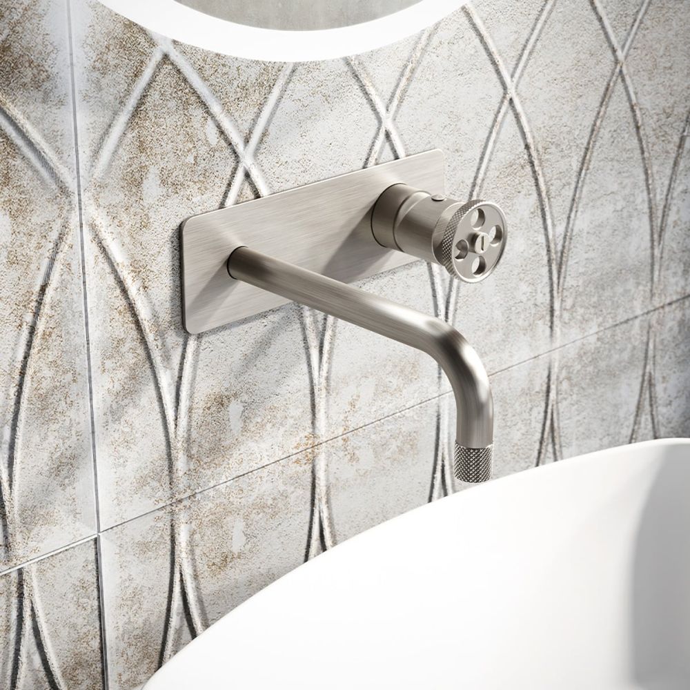 Urban Brushed Nickel Wall Mounted Basin Mixer Tap - lifestyle image