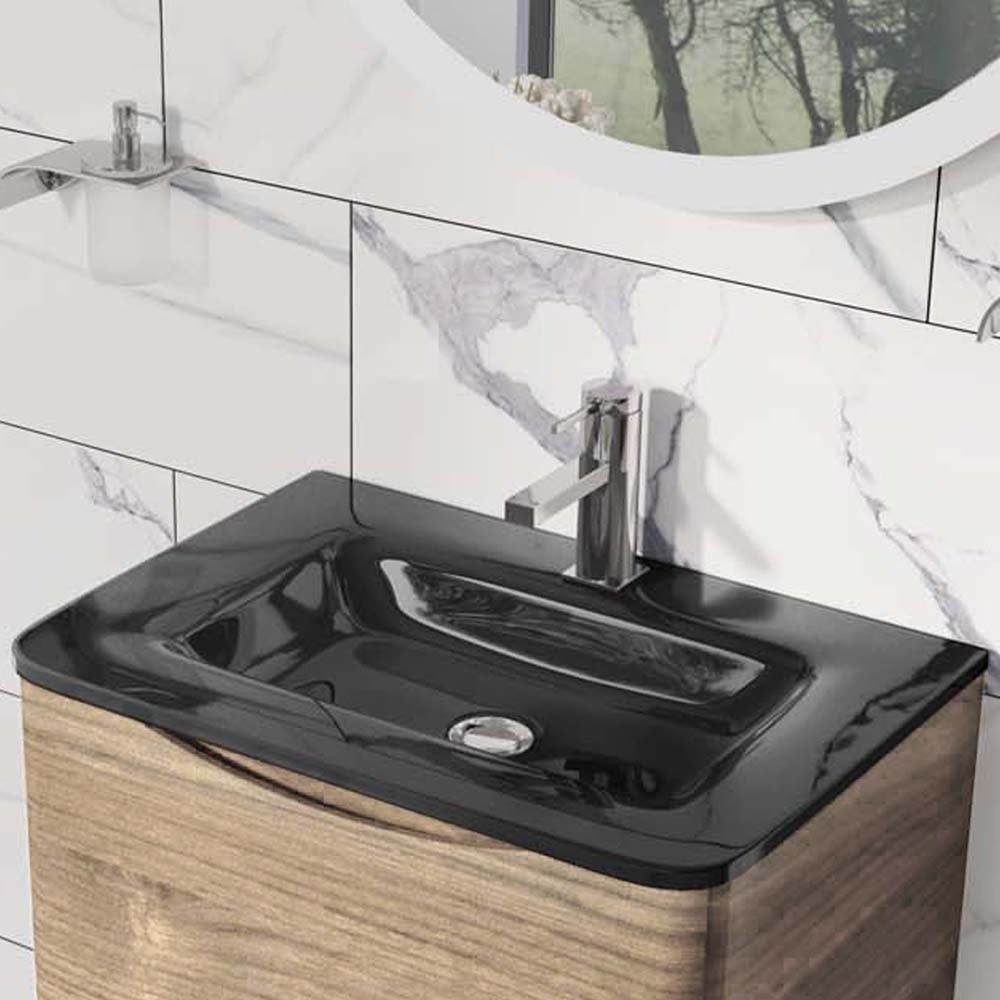 Erin Light Oak Wall Hung Vanity Unit with Grey Glass Basin 900mm