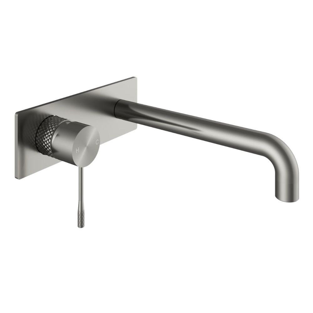 Moray Gunmetal single lever bath mixer tap featuring a textured knurled detailing