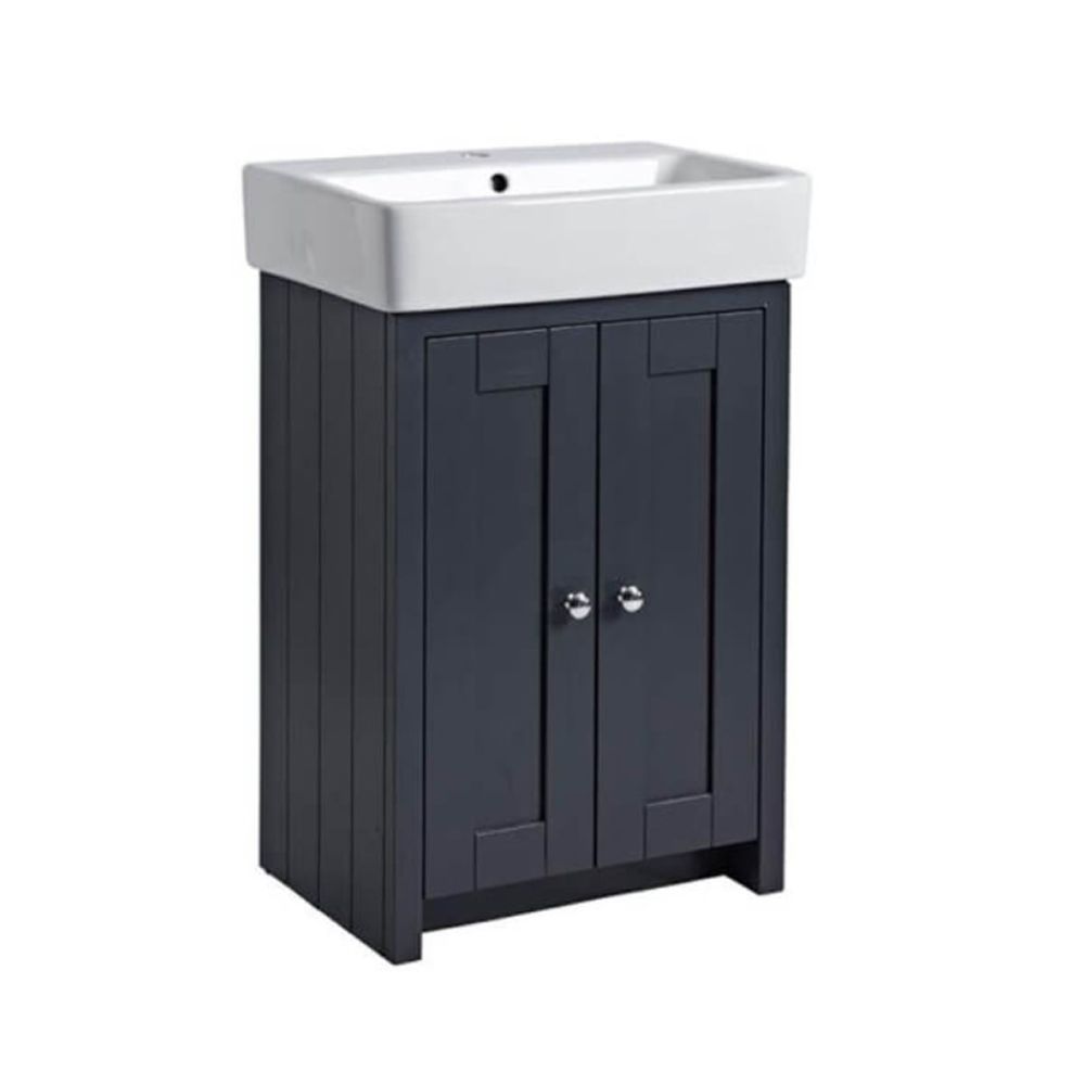Tavistock Lansdown Dark Grey Floor Standing Vanity Unit with Two Tap Hole Basin 575mm