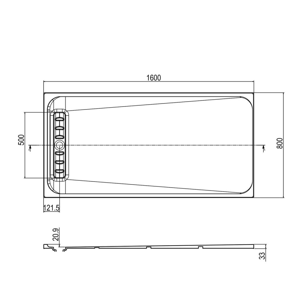 Linearity White Slimline Shower Tray 1600x800mm Spec Drawing