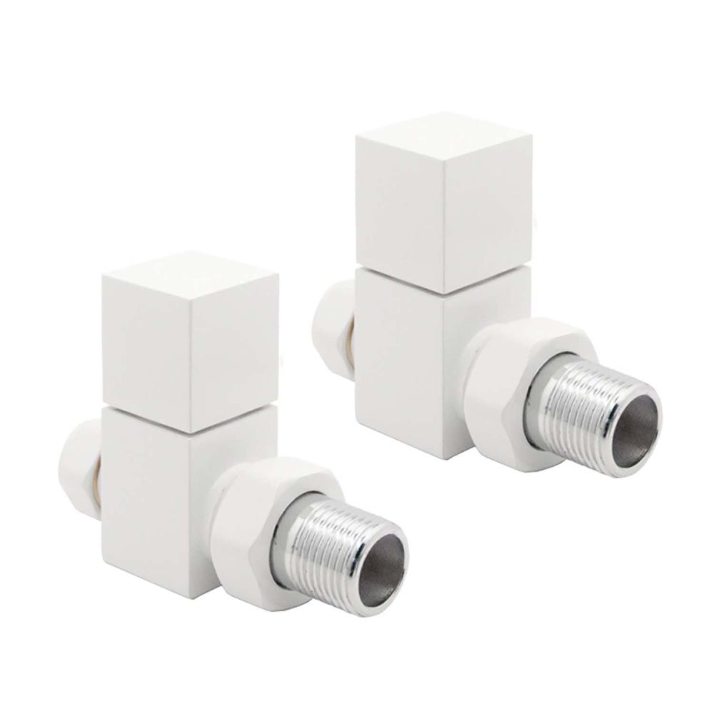 Square White Straight Pair of Radiator Valves