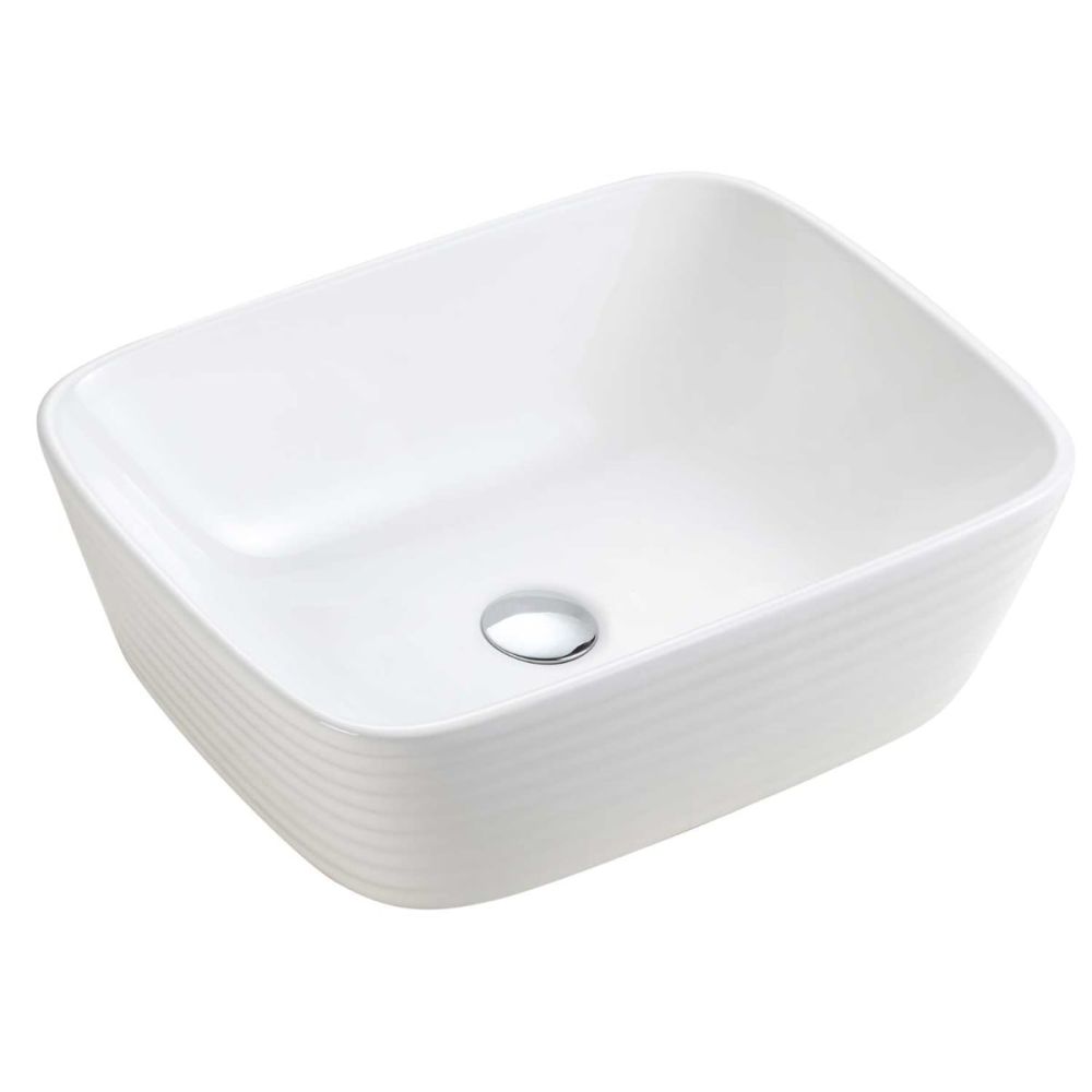 Calgary Ribbed White Rectangle Countertop Basin
