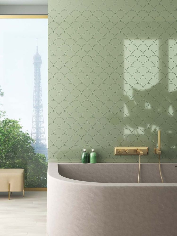 Pescara Ceramic Green Fan Tile 150x134mm