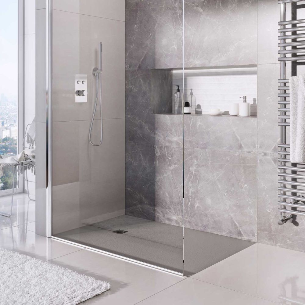 Peoria Grey Slate Effect Rectangle Shower Tray 1600x700mm