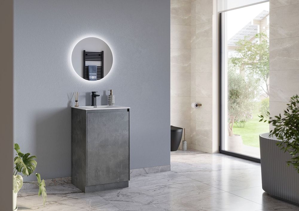 Odion Concrete Floor Standing Vanity Unit with White Basin 500mm
