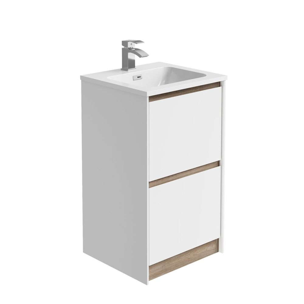 Newbury Floor Standing Vanity Unit in Matt White & Sawn Oak - 500mm