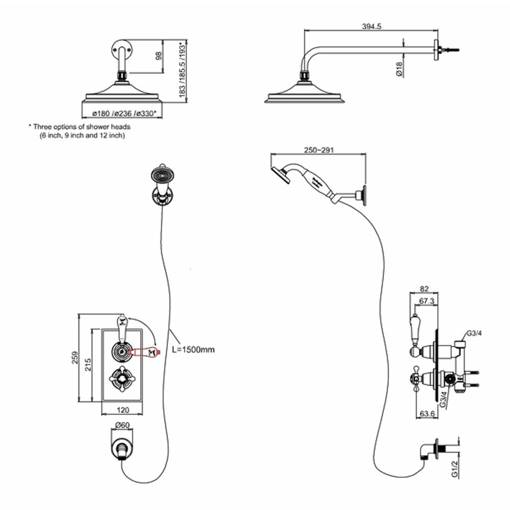 Burlington Bathrooms Thermostatic Two Outlet Concealed Shower Valve Package Specification