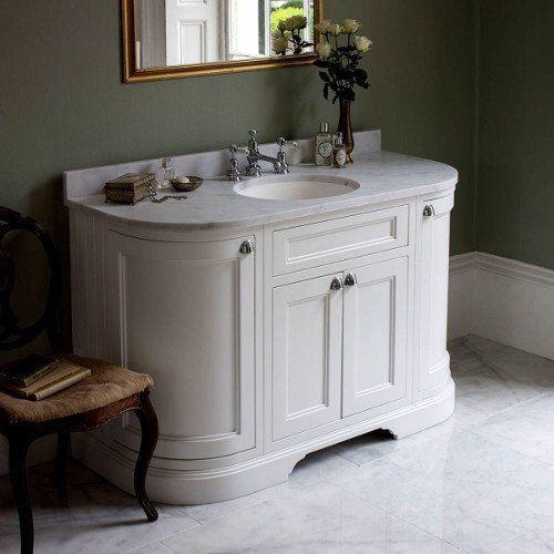 Burlington White Curved Vanity Unit with Carrara White Marble Worktop 1340mm