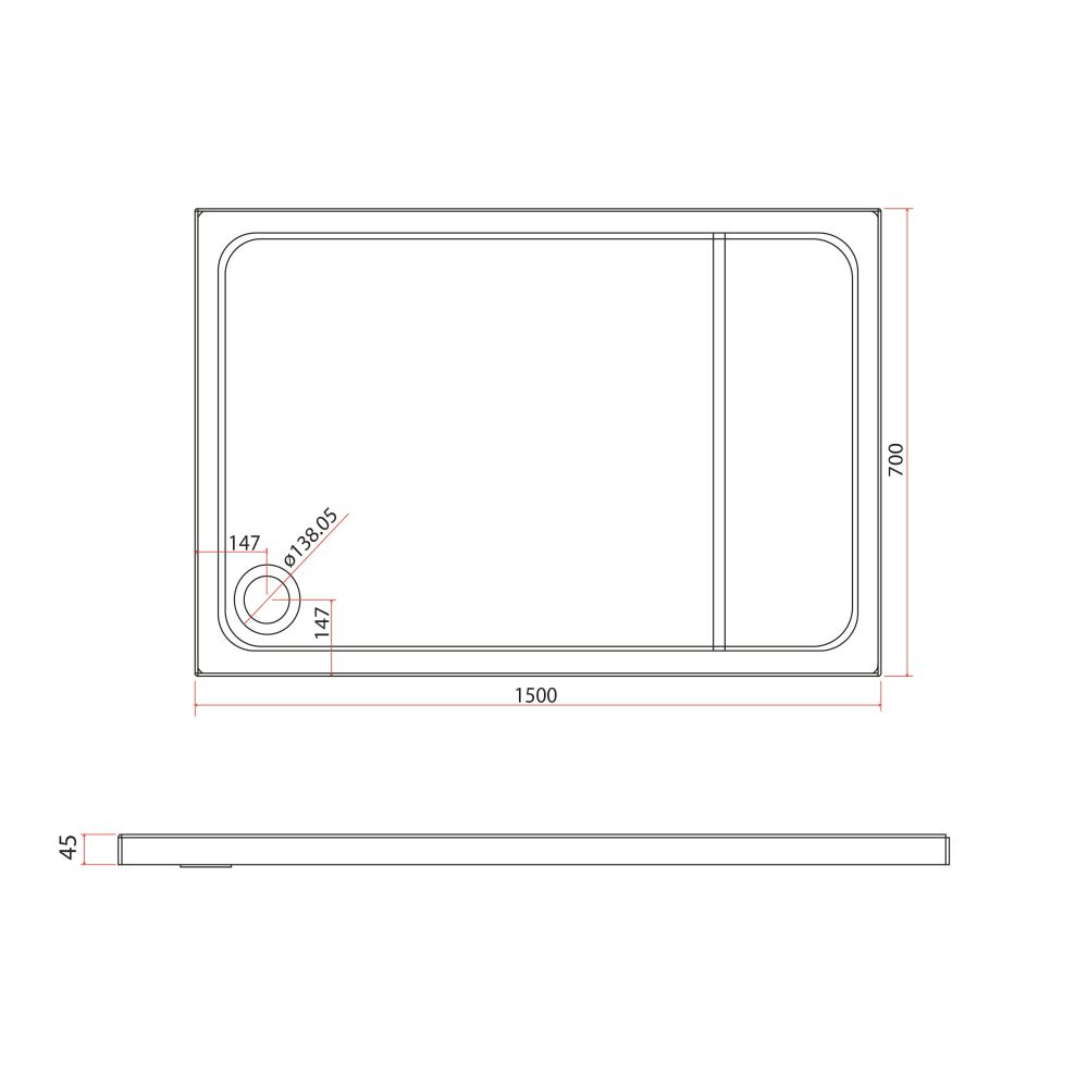 Rectangle Low Profile Shower Tray - 1500x700mm spec