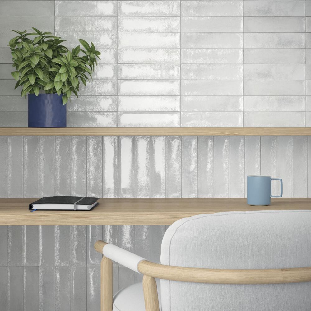 Babylon Silver Gloss Ceramic Brick Tile 246x60mm