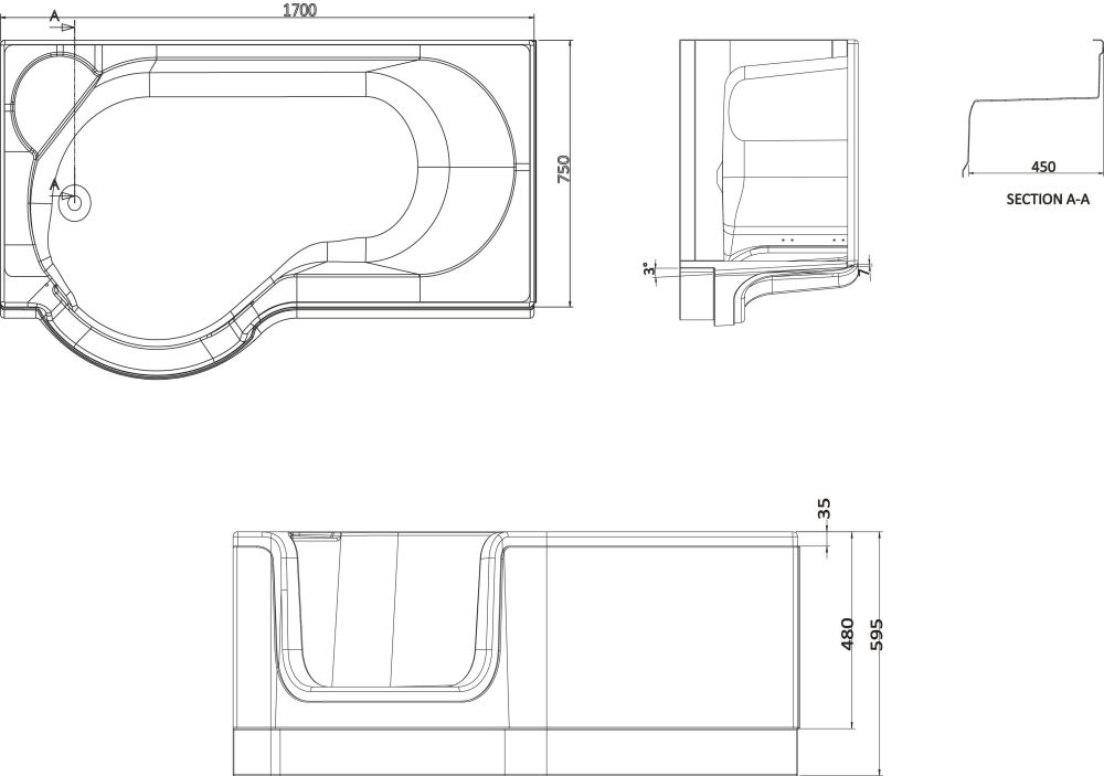 Vestra Easy Access Walk-in Bath 1700x750mm