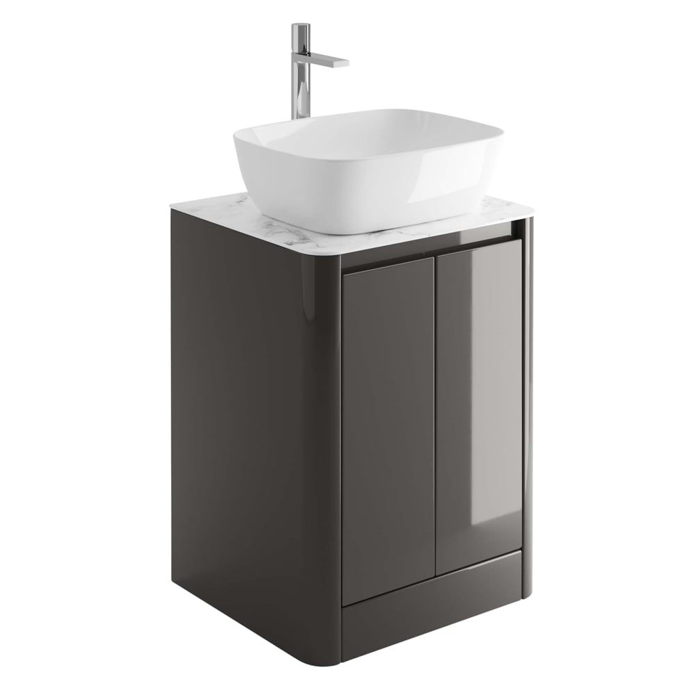 Callerton Titanium Grey Floor Standing Vanity Unit with White Marble Worktop 550mm