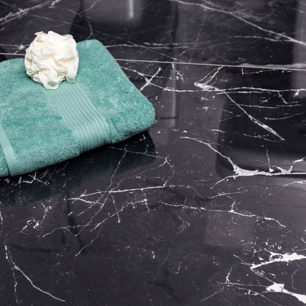 Glacier Black Marble Gloss Porcelain Tile 900x900mm
