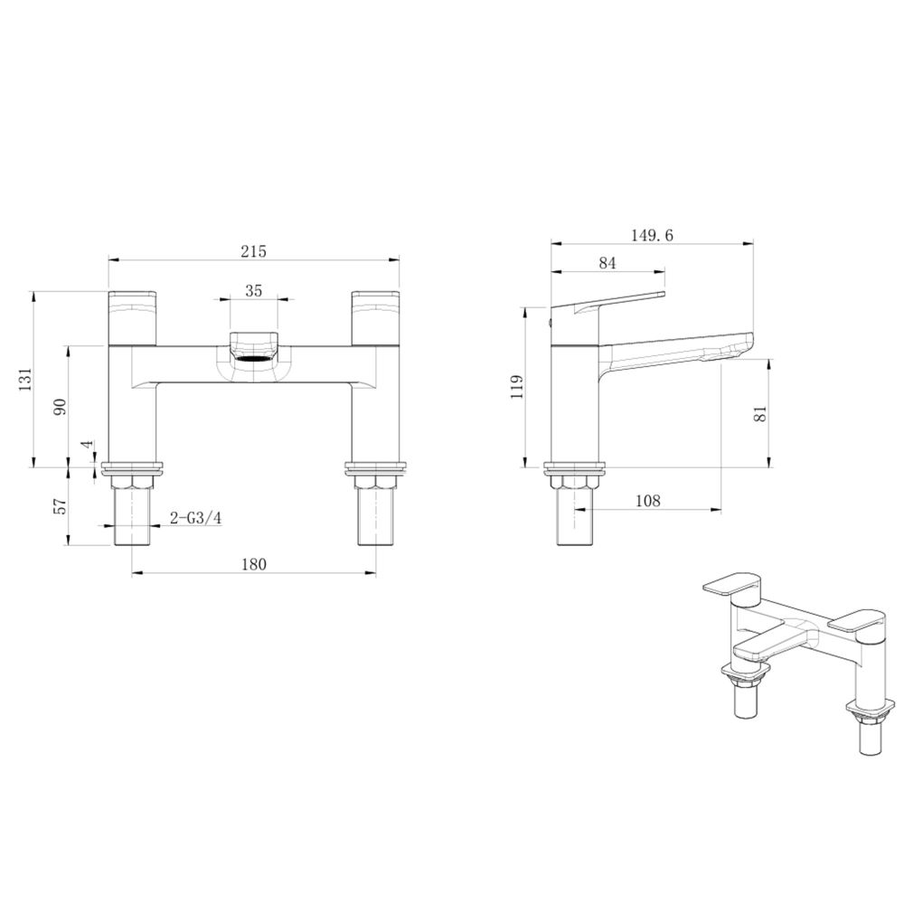 Sora Bath Filler Tap dimensions