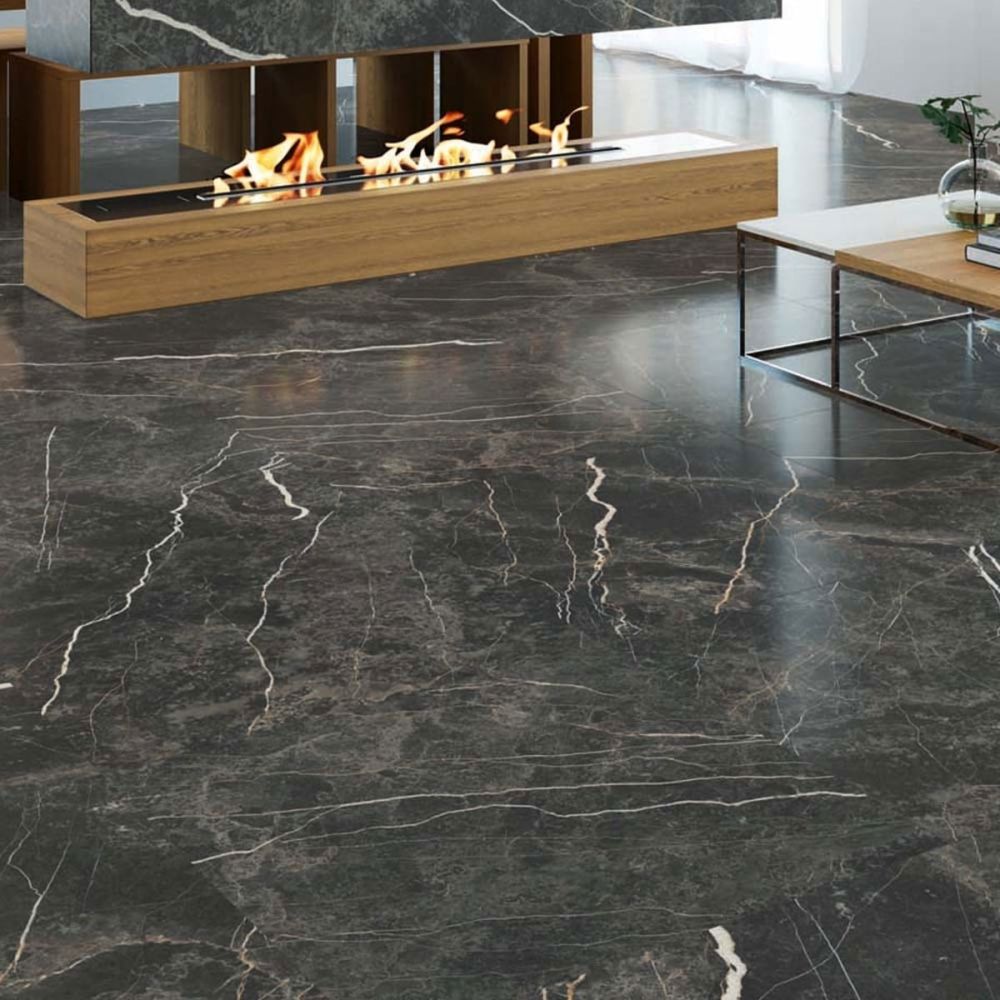 Lyons Black Marble Matt Porcelain Tile 450x1200mm