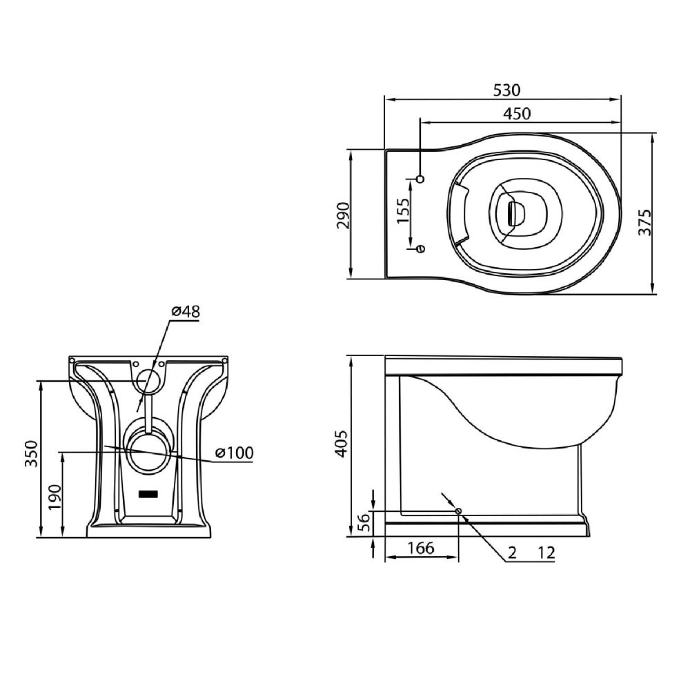 Seattle Traditional Rimless Back to Wall Toilet