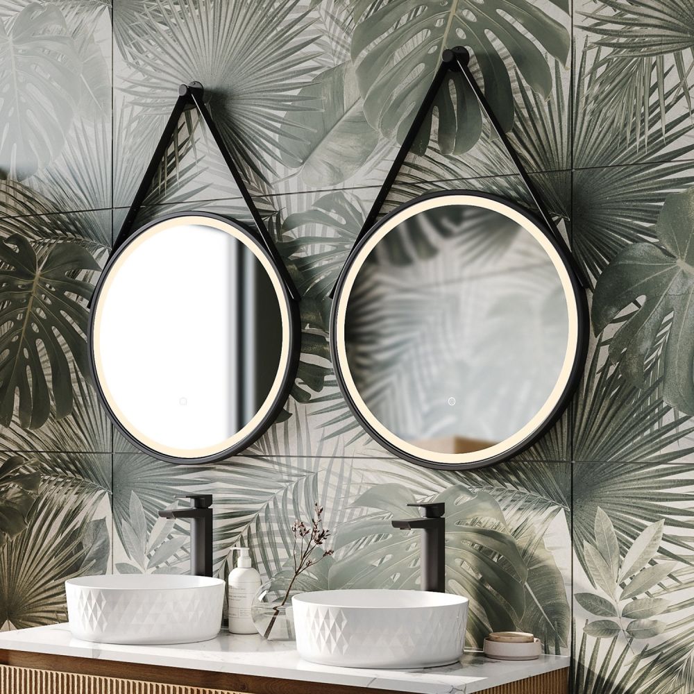 Talon Matt Black Round LED Heated Hanging Mirror 600x900mm