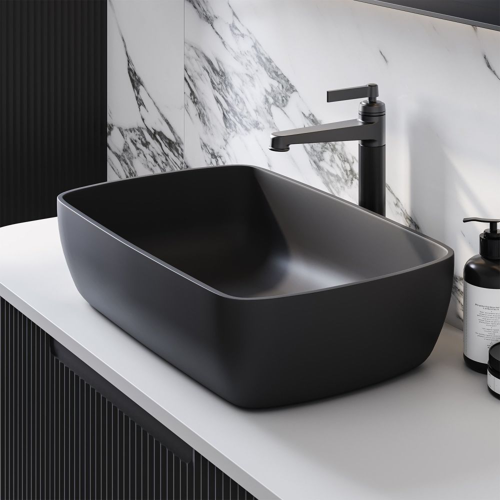 Grain Matt Black Stone Countertop Basin