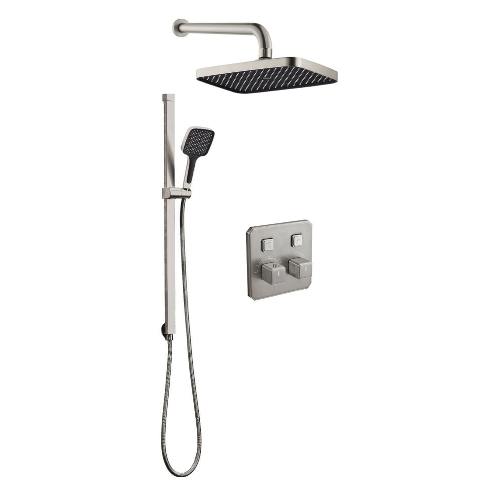 Flint Double Outlet Concealed Valve Shower Pack with Slide Rail & Showerhead - Brushed Nickel