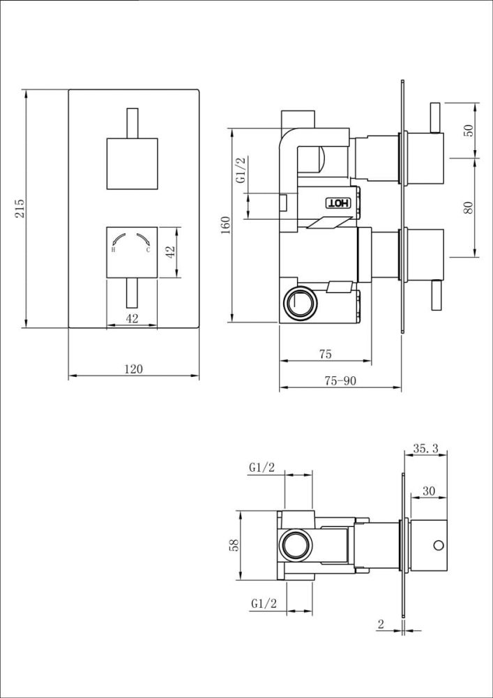 Single Outlet Concealed Valve & Square Shower Head Spec
