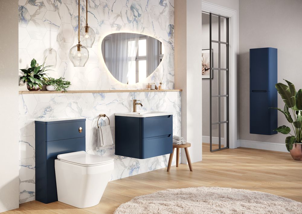 Ellis Royal Blue Wall Hung Tall Bathroom Storage Unit