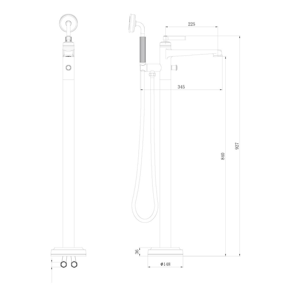 Downton Bright Copper Freestanding Bath Shower Mixer Tap Spec Drawing