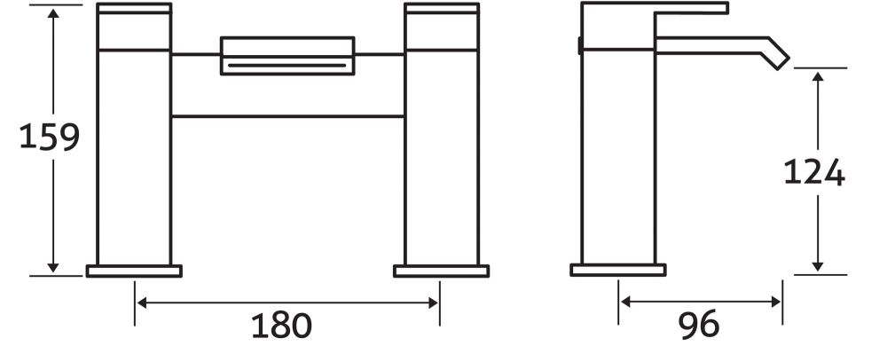 Cubic Chrome Bath Filler Tap Dimension Drawing