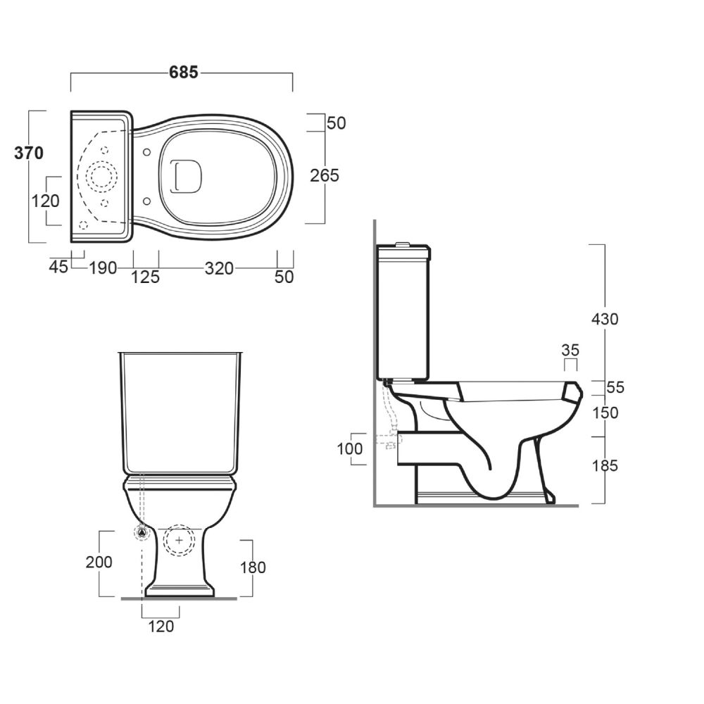 Alaric Traditional Close Coupled Toilet Spec Drawing