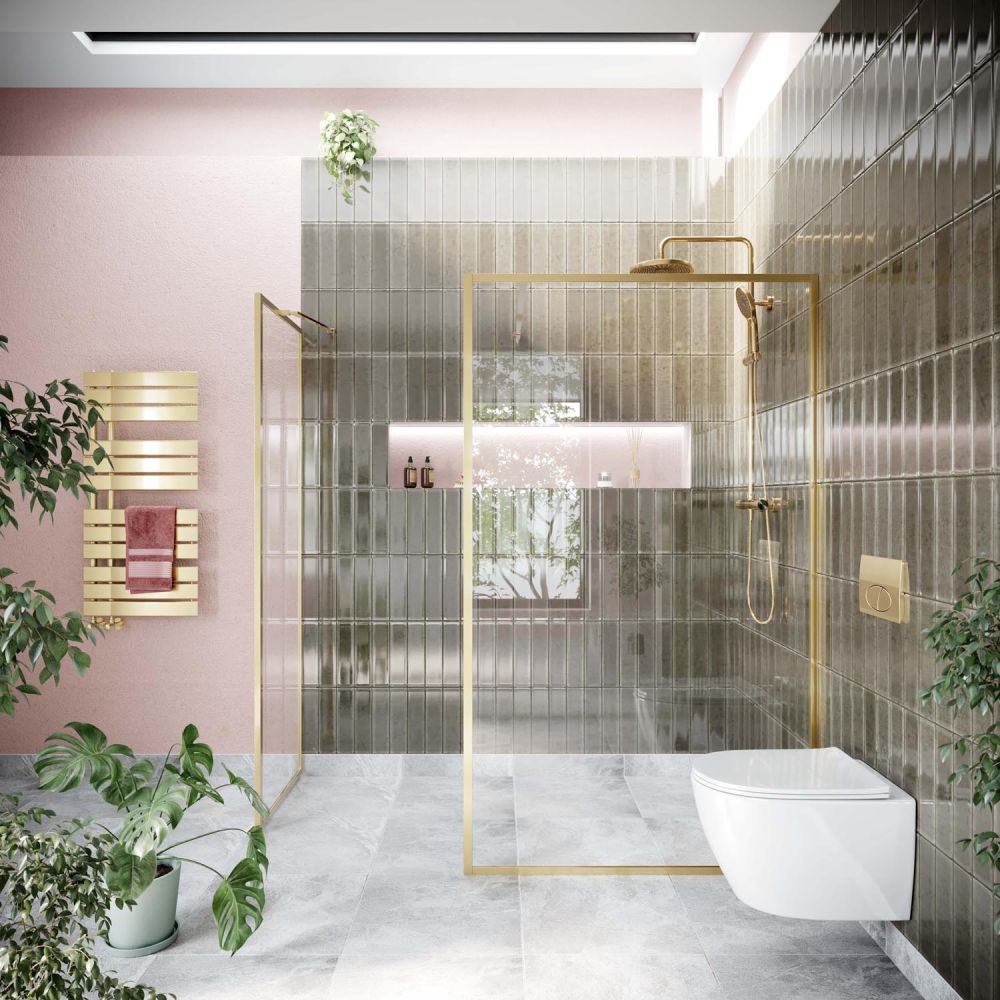 Amien Brushed Gold Framed Clear Glass Shower Screen